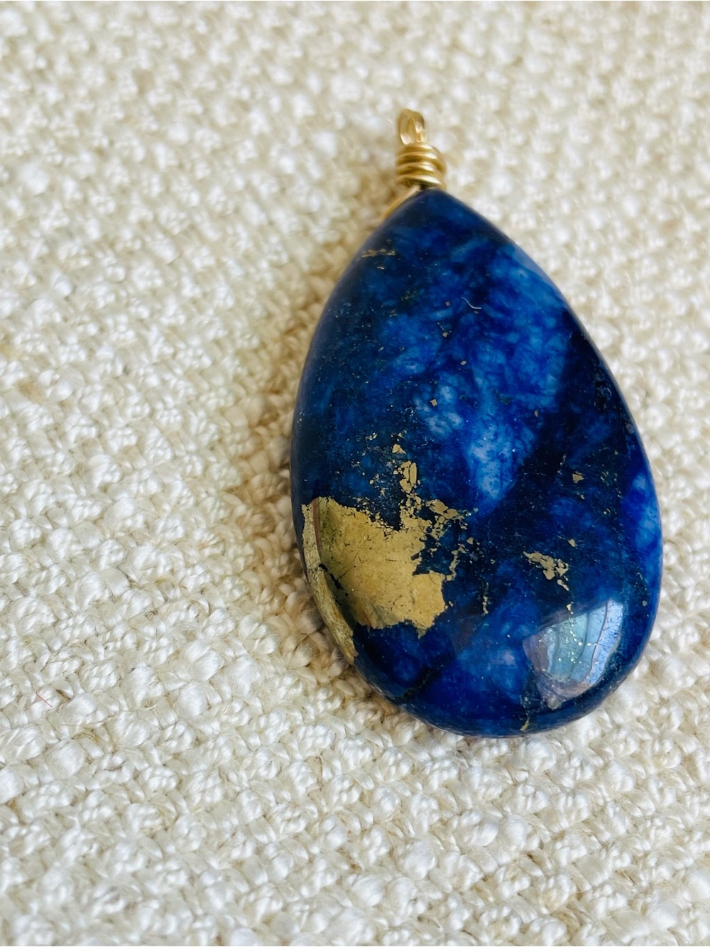 Lapis Lazuli Deep Blue Teardrop Pendant with Pyrite Accents 2 1/4" L
